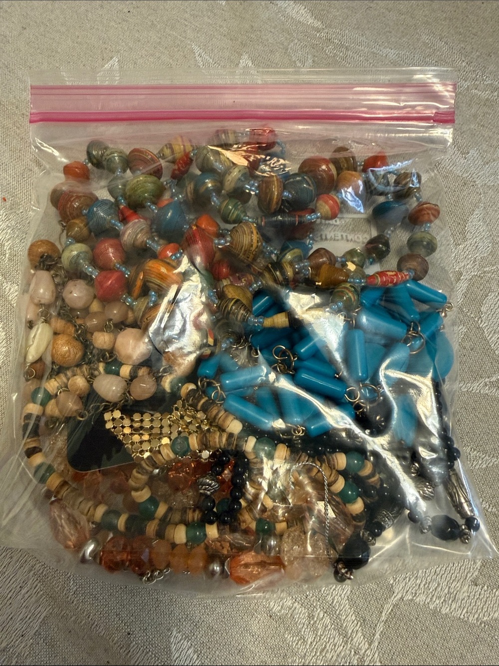 Lot of Mixed Bead Statement Necklace Set in Blue, Tan and Multi-Color - Unbrande